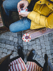 Drinking tea in middle eastern traditional tea cup 