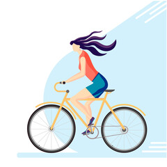 Fototapeta na wymiar Girl cyclist. Active, sporty lifestyle and healthy lifestyle, ecological transport. Vector illustration in a flat style.