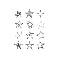 Stars doodle collection. Set of hand drawn stars. Scribble illustrations.