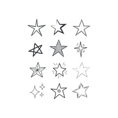 Stars doodle collection. Set of hand drawn stars. Scribble illustrations.