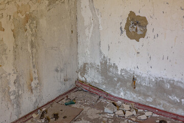 Abandoned apartment in a destroyed residential house