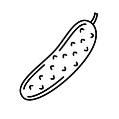 Vector line art cucumber icon. Isolated vegetable black contour for coloring. Cartoon grocery silhouette in cartoon style