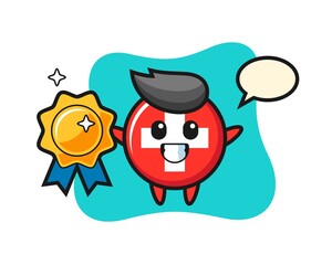 switzerland mascot illustration holding a golden badge