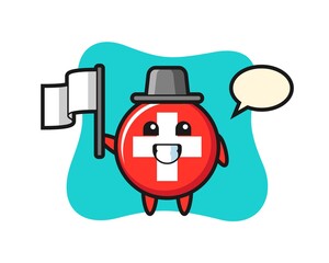 Cartoon character of switzerland holding a flag
