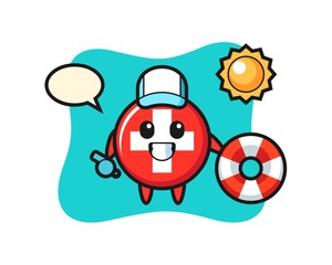 Cartoon mascot of switzerland as a beach guard