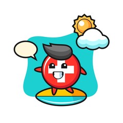 Character cartoon of switzerland as a accountantdo surfing on the beach