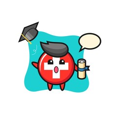 Character cartoon of switzerland as a accountantthrowing the hat at graduation