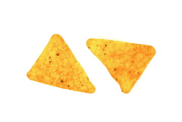Delicious mexican nachos chips, isolated on white background. Corn nachos on white background.