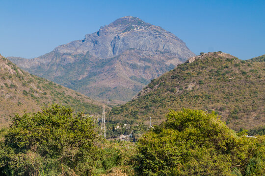 View of Girnar hill near Junagadh, Gujarat state, India