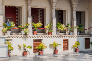 Courtyard of the City palace in Udaipur, Rajasthan state, India