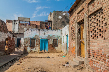 Dilapidated houses in Vrindavan, Uttar Pradesh state, India