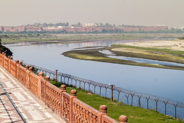 Yamuna river and Agra Fort in the background, India