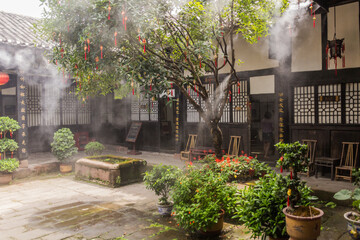 CHONGQING, CHINA - AUGUST 17, 2018: Courtyard of an old building in Ciqikou Ancient Town, China