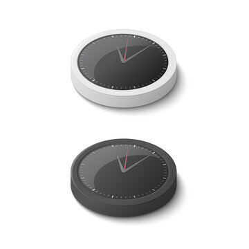 Wall clock set. Colored vector isometric illustration. 3D image. Isolated on white background.