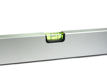 Green bubble level isolated on a white background with clipping path. Construction level ruler...