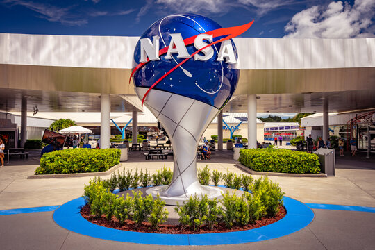Cape Canaveral, Florida, USA - Aug 6, 2019: NASA globe in Kennedy Space center