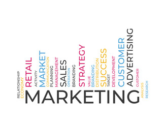 Marketing barcode word tag cloud. Vector illustration