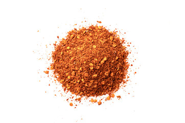  Dry red spicy pepper powder
 isolated on white background. Top view