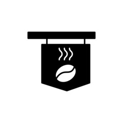 Coffee shop signboard icon  in solid black flat shape glyph icon, isolated on white background 