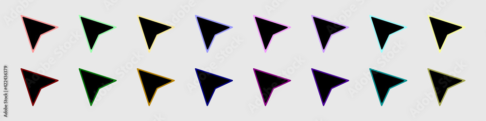 Poster arrows icons set. set of simple colored arrow icons in flat style. trendy set of cursors and pointer