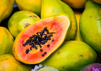 fresh papaya at a market