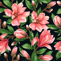 Magnolias pattern in watercolor