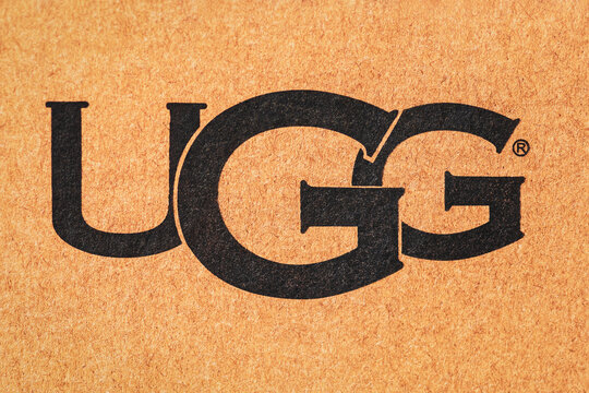 UGG shoe company brand logo closeup, Moscow, 13 March 2021
