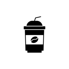 take Away cold coffee icon in solid black flat shape glyph icon, isolated on white background 