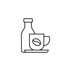 coffee and milk Bottle icon  in flat black line style, isolated on white 