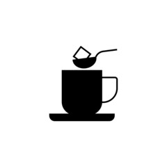 coffee and sugar icon in solid black flat shape glyph icon, isolated on white background 