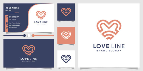 Heart logo with unique stripes concept and business card design Premium Vector
