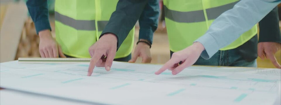 Close up of planing on the engineering blueprint at the Construction Site.