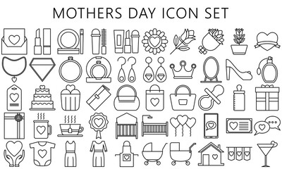 black outline style icon set design, happy mothers day love relationship decoration celebration greeting and invitation theme, Vector illustration eps 10 ready convert to SVG.