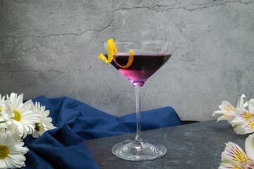 Aviation martini  surrounded by spring flowers