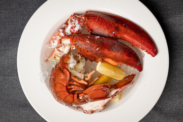 Lobster on ice with lemon