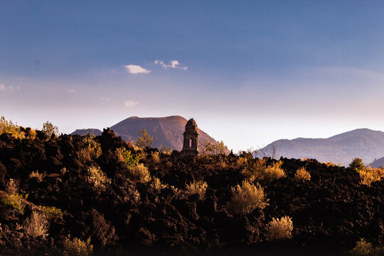 Church covered by lava, Michoacan