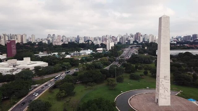 Aerial view of S&atilde;o Paulo Ibirapuera Park and big city skyline