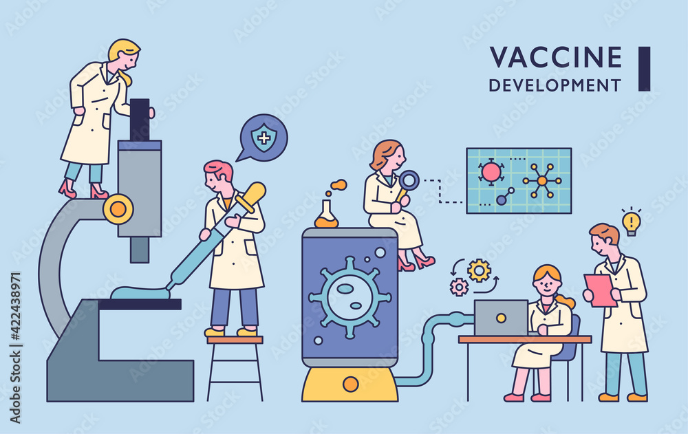 Canvas Prints doctors doing research with huge equipment in the lab. flat design style minimal vector illustration