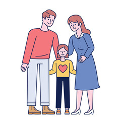 Dad and mom daughter. Happy families. flat design style minimal vector illustration.