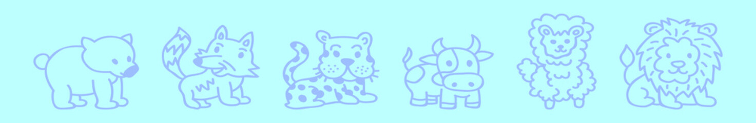 set of animals cartoon icon design template with various models. vector illustration isolated on blue background