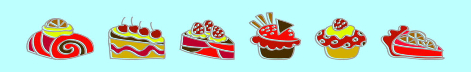 set of cake cartoon icon design template with various models. vector illustration isolated on blue background