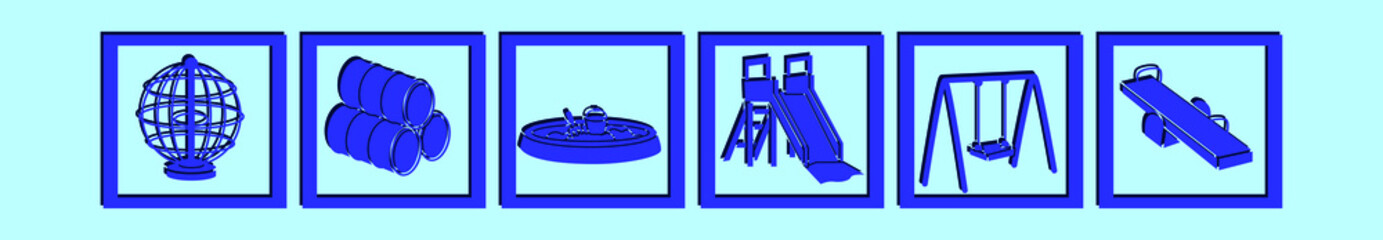 set of jungle gym cartoon icon design template with various models. vector illustration isolated on blue background