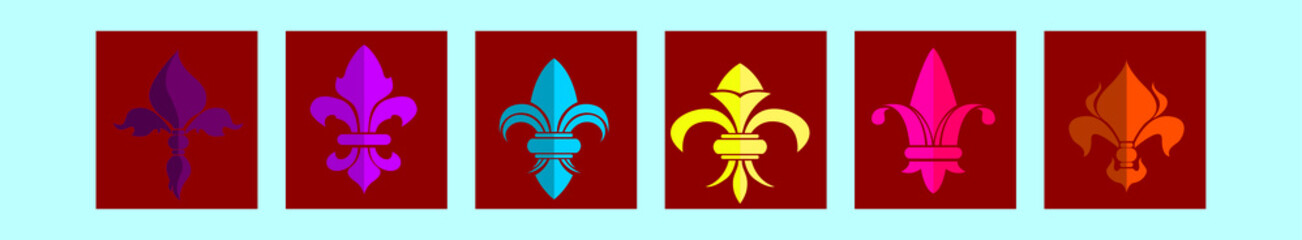 set of fleur de lis cartoon icon design template with various models. vector illustration isolated on blue background - obrazy, fototapety, plakaty