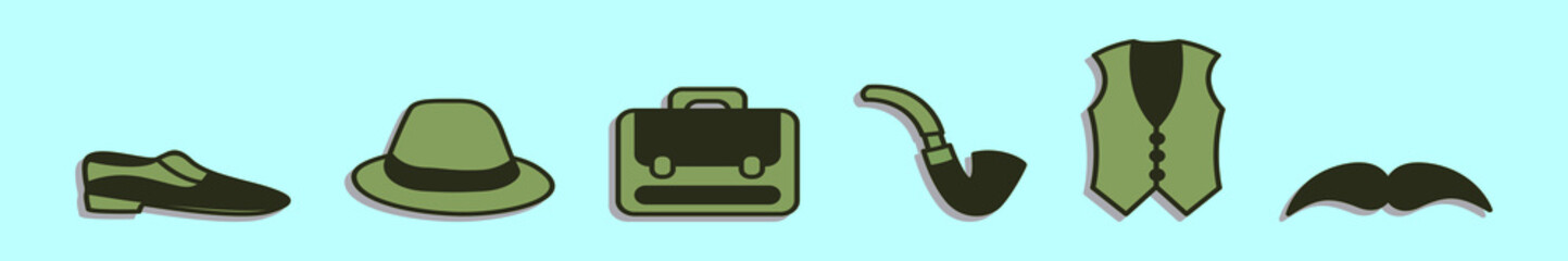 set of male accessories cartoon icon design template with various models. vector illustration isolated on blue background