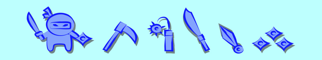 set of ninja throwing star cartoon icon design template with various models. vector illustration isolated on blue background