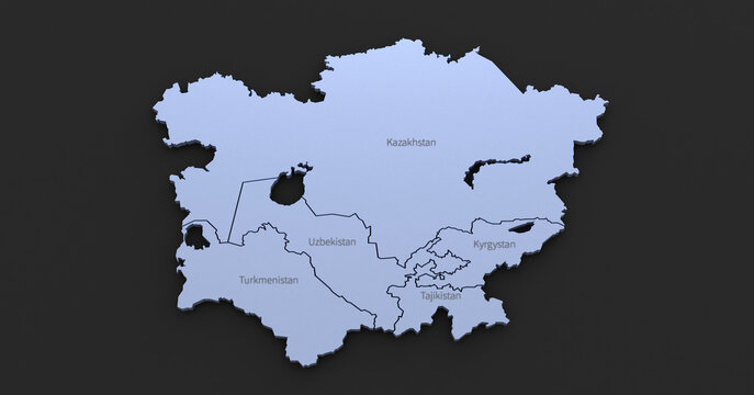 Central asia map. central asia countries map 3D illustrations on a black background.