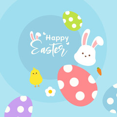 Cute Easter bunny chasing Easter eggs