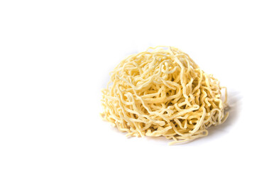 raw egg noodles isolated on white