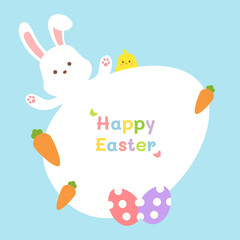 Happy easter with white rabbit and lettering