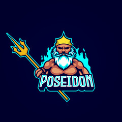 Poseidon e-sport logo design badge